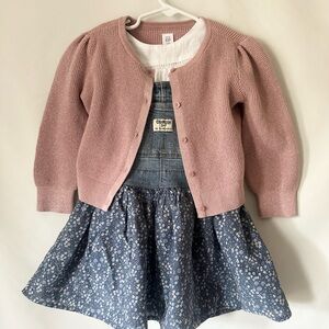 OshKosh B'gosh Denim / Floral Overalls Skirt Dress - Size 4T